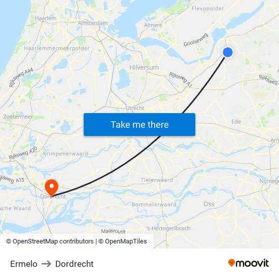 Ermelo to Dordrecht map