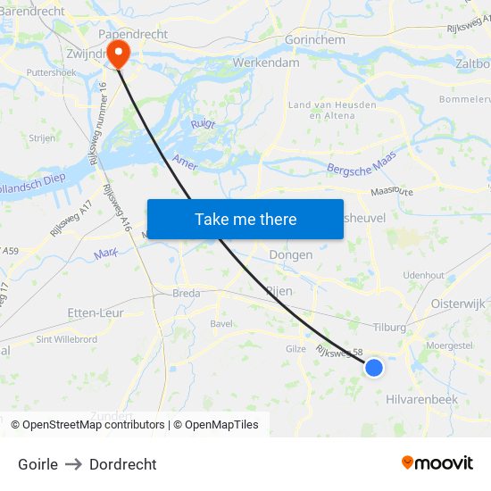 Goirle to Dordrecht map