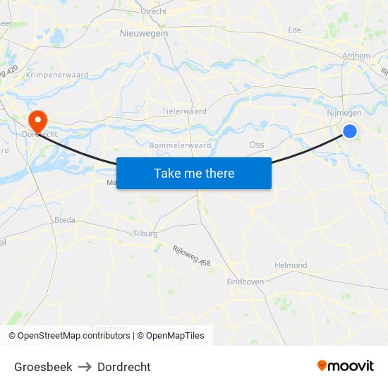 Groesbeek to Dordrecht map