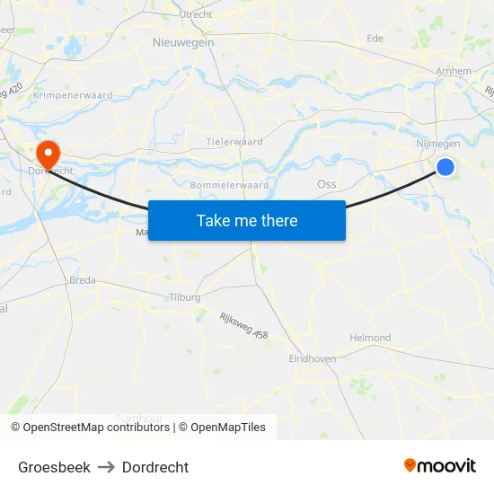 Groesbeek to Dordrecht map