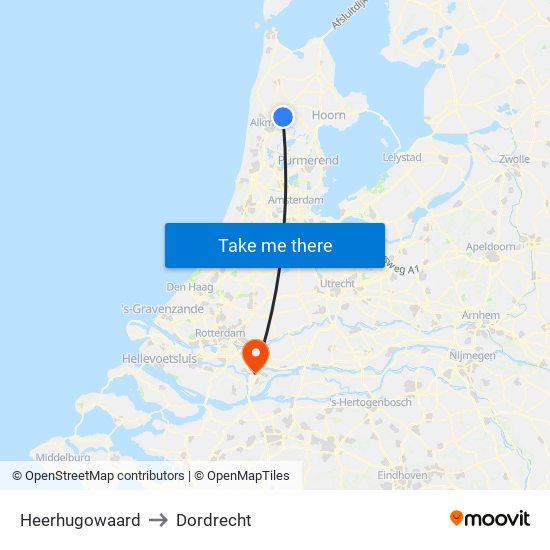 Heerhugowaard to Dordrecht map