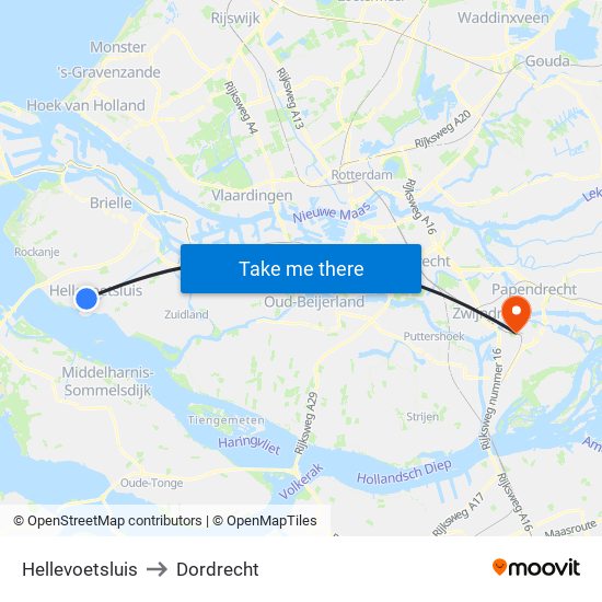 Hellevoetsluis to Dordrecht map