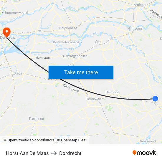 Horst Aan De Maas to Dordrecht map