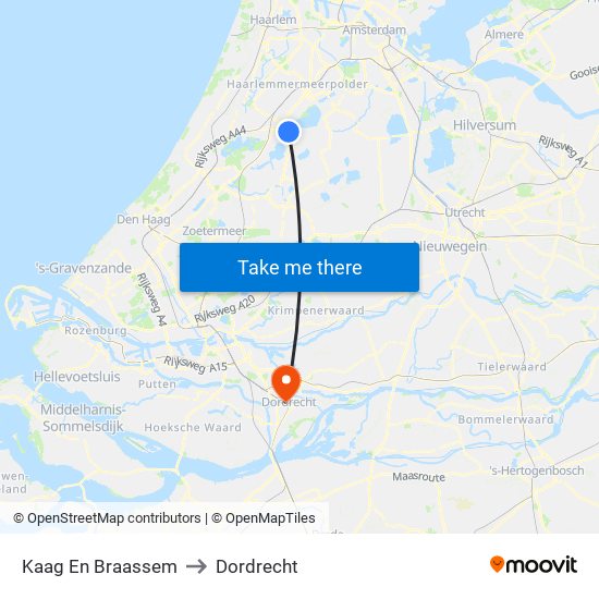 Kaag En Braassem to Dordrecht map