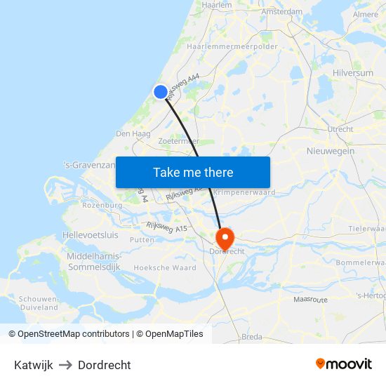 Katwijk to Dordrecht map