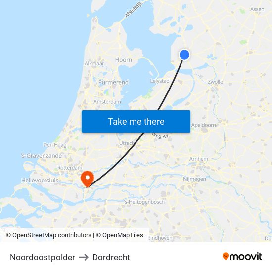 Noordoostpolder to Dordrecht map