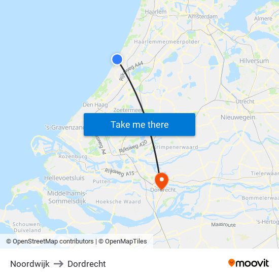 Noordwijk to Dordrecht map