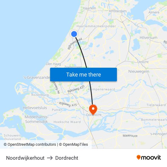 Noordwijkerhout to Dordrecht map