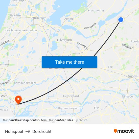 Nunspeet to Dordrecht map