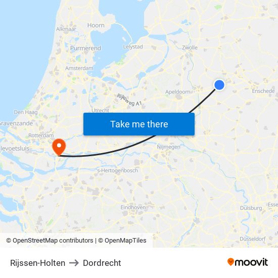 Rijssen-Holten to Dordrecht map