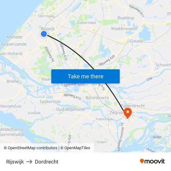 Rijswijk to Dordrecht map