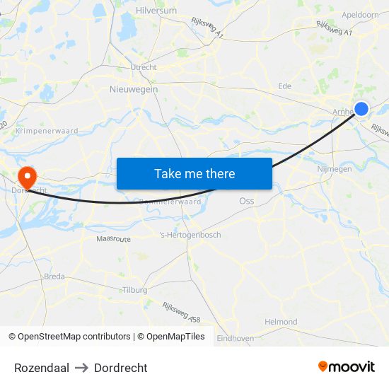 Rozendaal to Dordrecht map