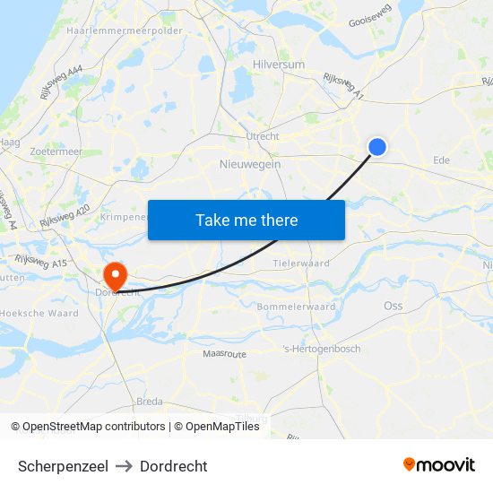 Scherpenzeel to Dordrecht map