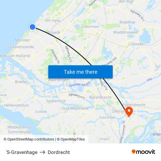 'S-Gravenhage to Dordrecht map