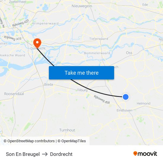 Son En Breugel to Dordrecht map