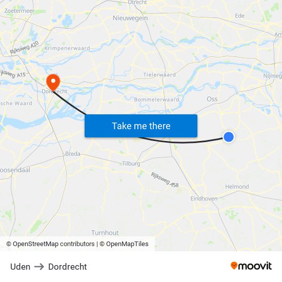 Uden to Dordrecht map