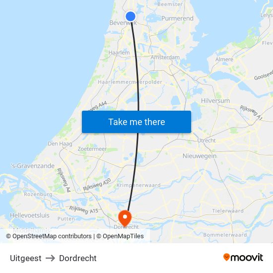 Uitgeest to Dordrecht map