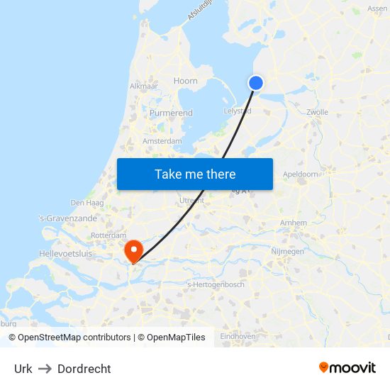 Urk to Dordrecht map