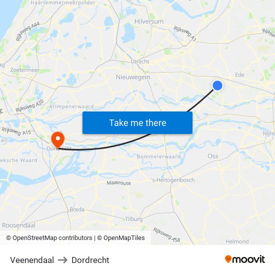 Veenendaal to Dordrecht map