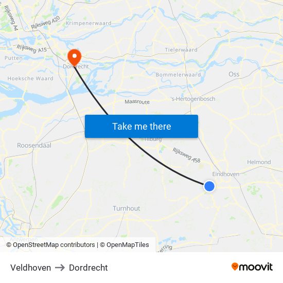 Veldhoven to Dordrecht map