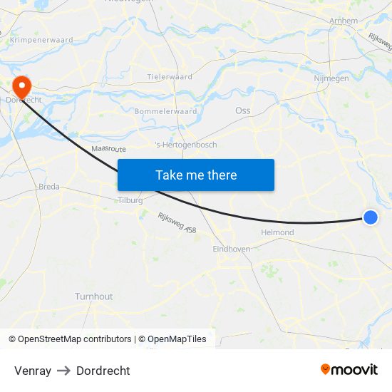 Venray to Dordrecht map