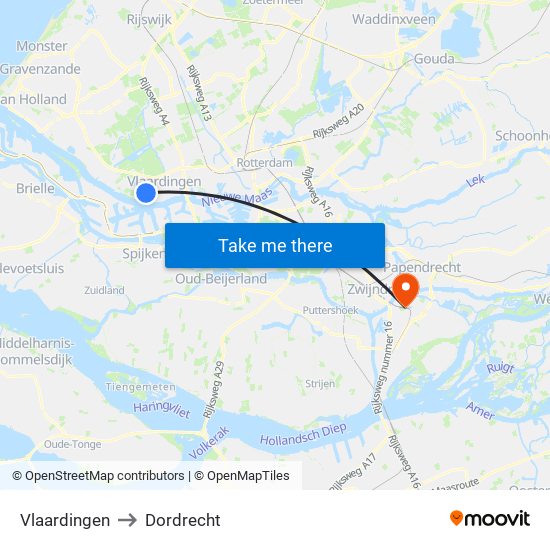 Vlaardingen to Dordrecht map