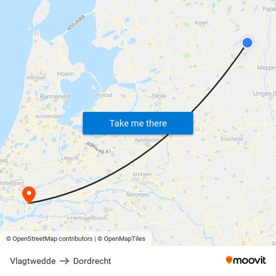 Vlagtwedde to Dordrecht map