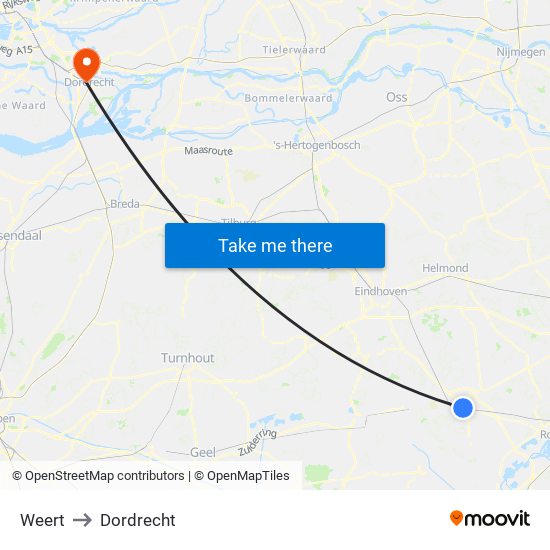 Weert to Dordrecht map