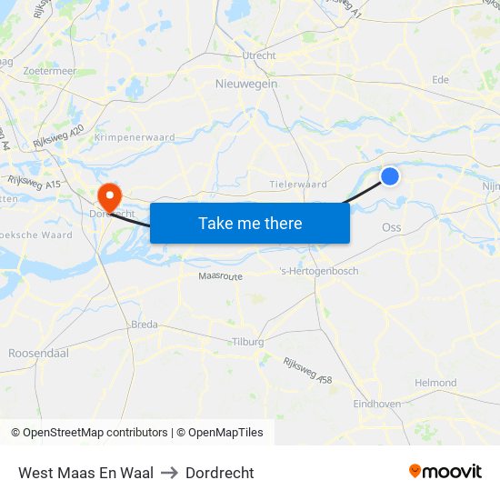 West Maas En Waal to Dordrecht map