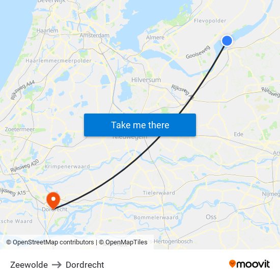 Zeewolde to Dordrecht map