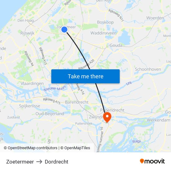 Zoetermeer to Dordrecht map