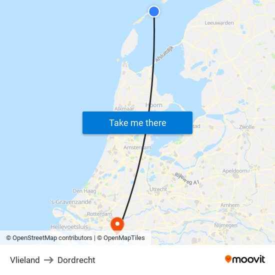 Vlieland to Dordrecht map