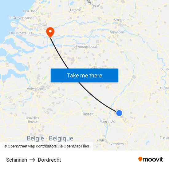 Schinnen to Dordrecht map