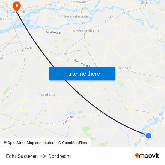 Echt-Susteren to Dordrecht map