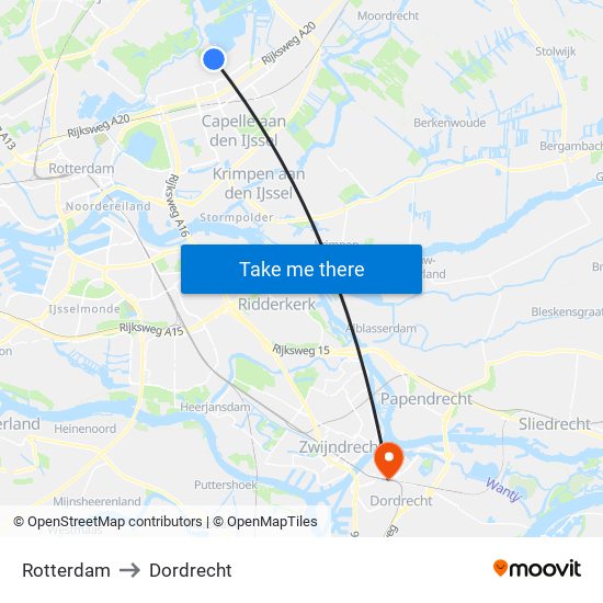 Rotterdam to Dordrecht map