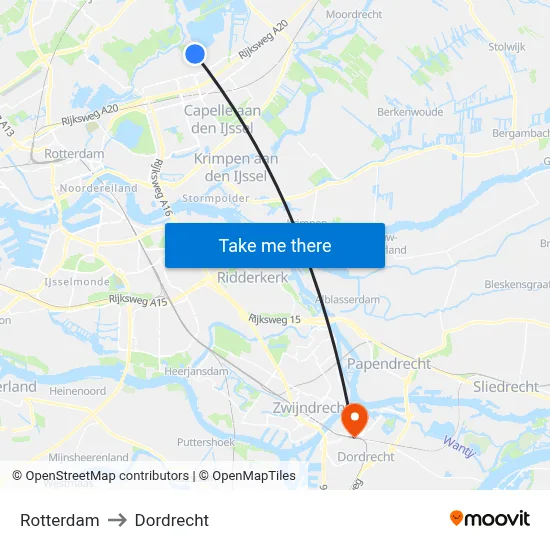 Rotterdam to Dordrecht map