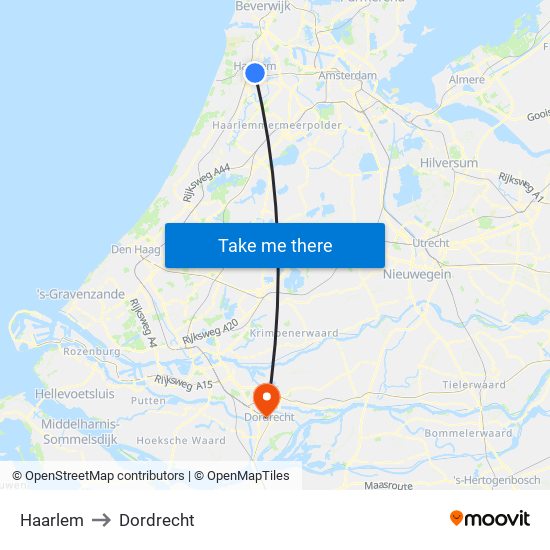 Haarlem to Dordrecht map