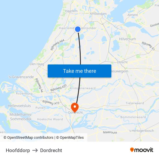 Hoofddorp to Dordrecht map