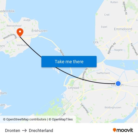 Dronten to Drechterland map