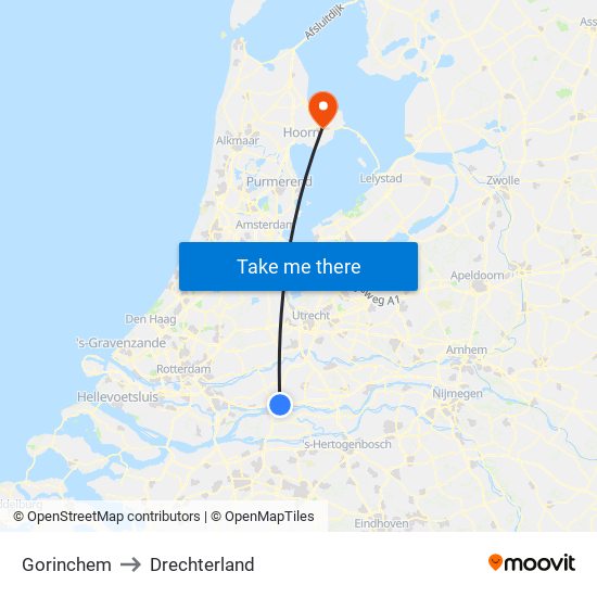 Gorinchem to Drechterland map