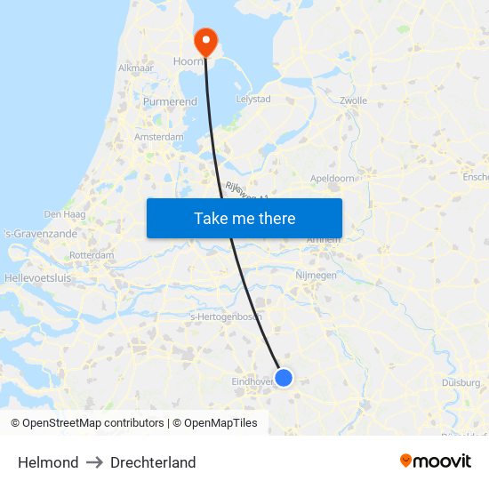 Helmond to Drechterland map