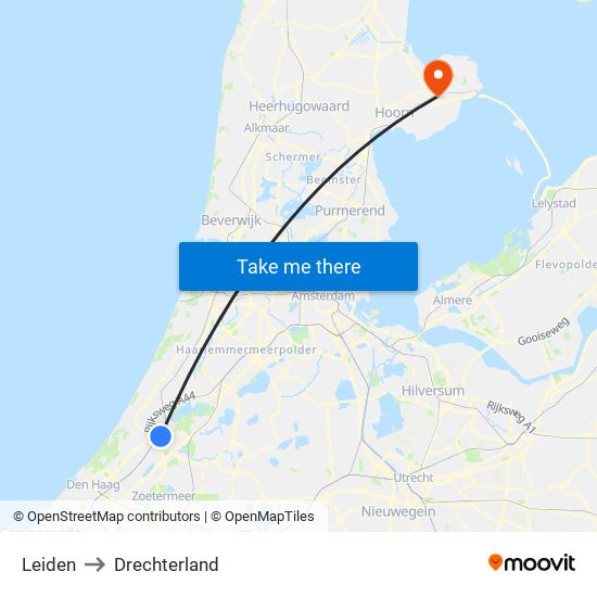 Leiden to Drechterland map
