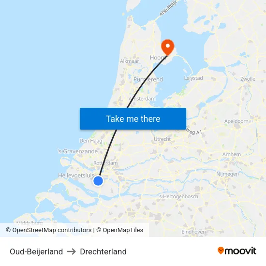 Oud-Beijerland to Drechterland map