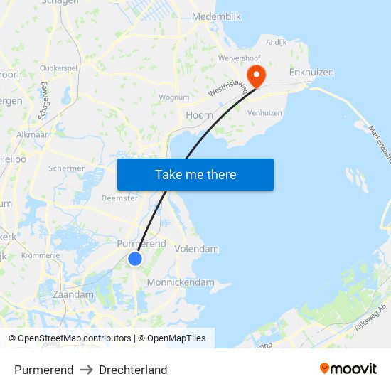 Purmerend to Drechterland map