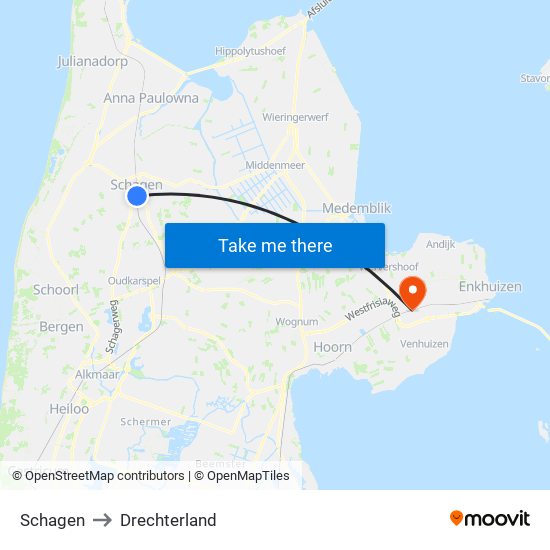 Schagen to Drechterland map