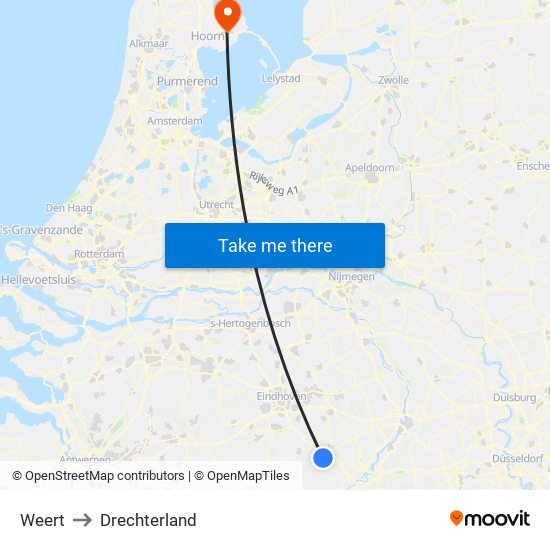 Weert to Drechterland map