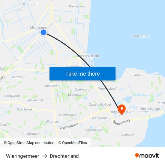Wieringermeer to Drechterland map