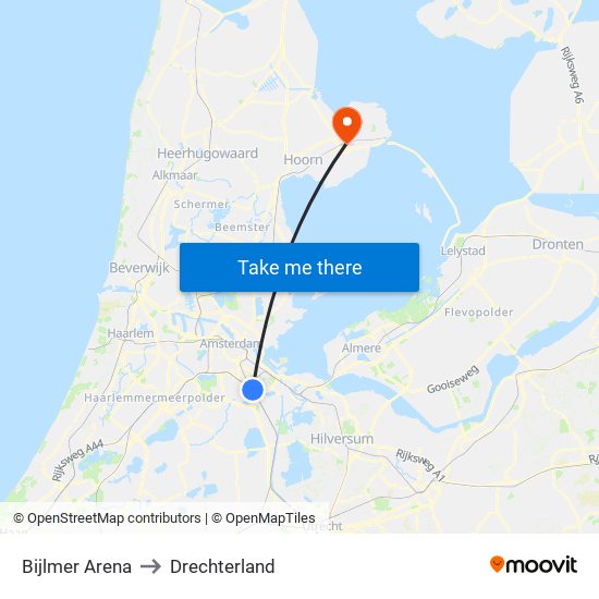 Bijlmer Arena to Drechterland map