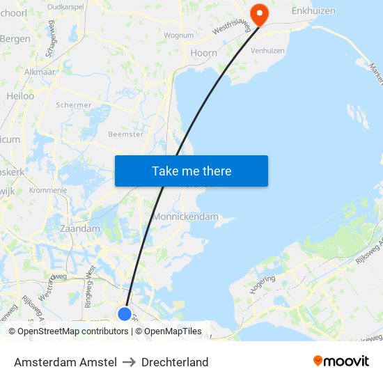 Amsterdam Amstel to Drechterland map