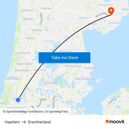 Haarlem to Drechterland map